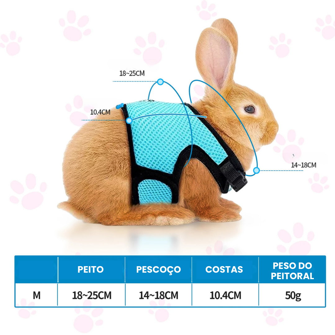 Coleira Peitoral Ajustável com Guia para Coelhos